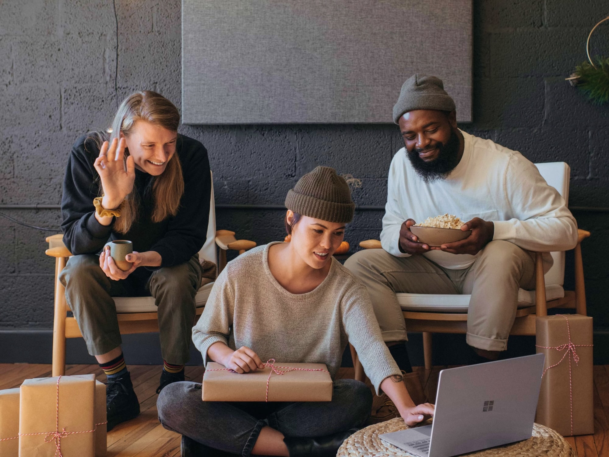 A startup team working together